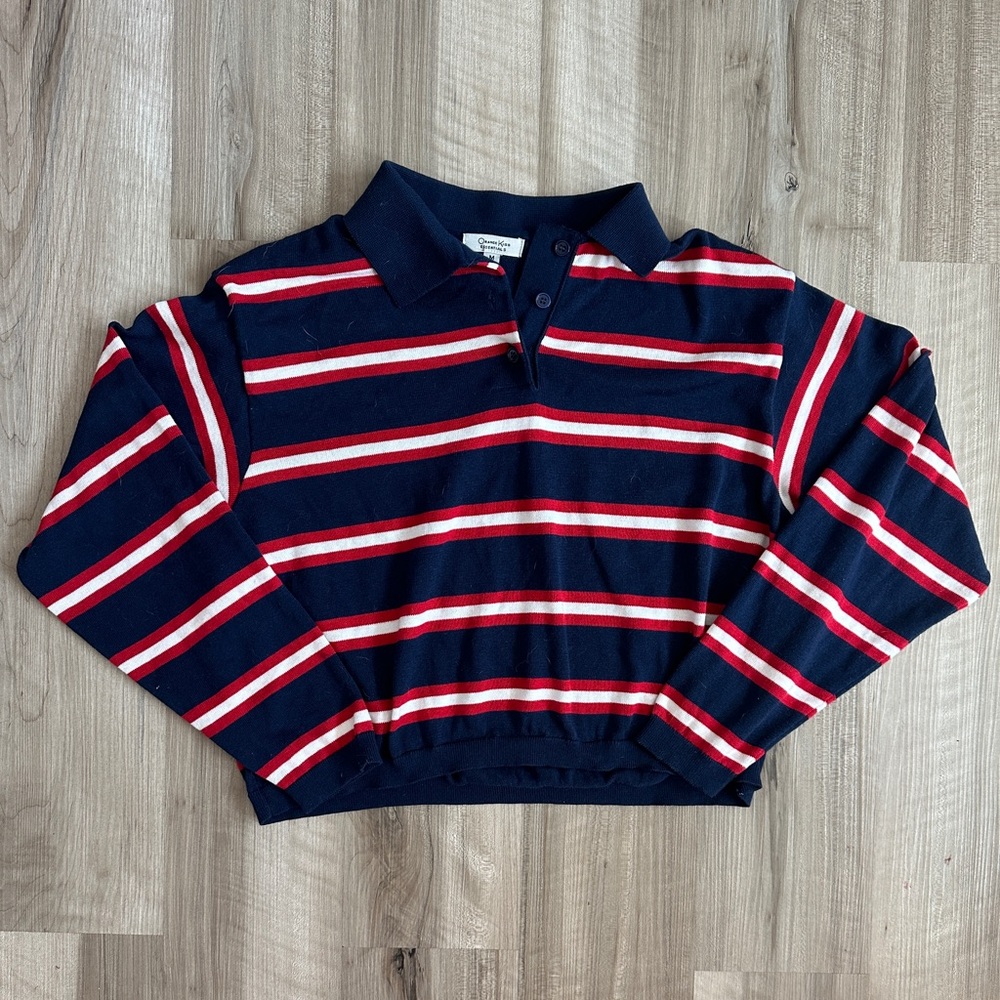 Striped Polo Knit Sweater in Navy, Red & White